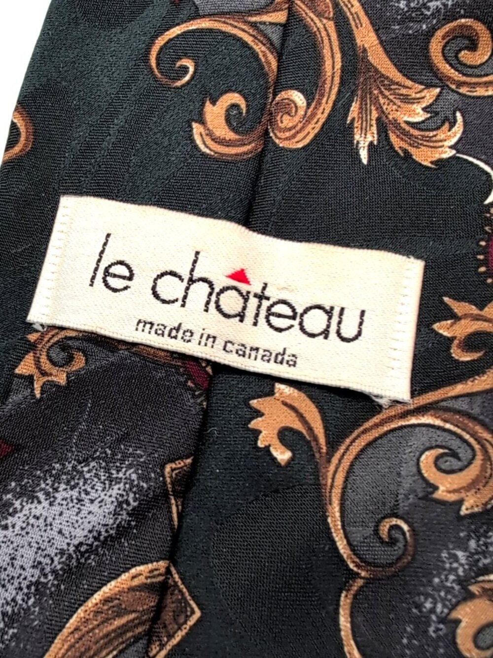 Vintage Le Chateau Men's Paisley Necktie 58.5" Polyester Black/Brown Canada GUC - Picture 3 of 4